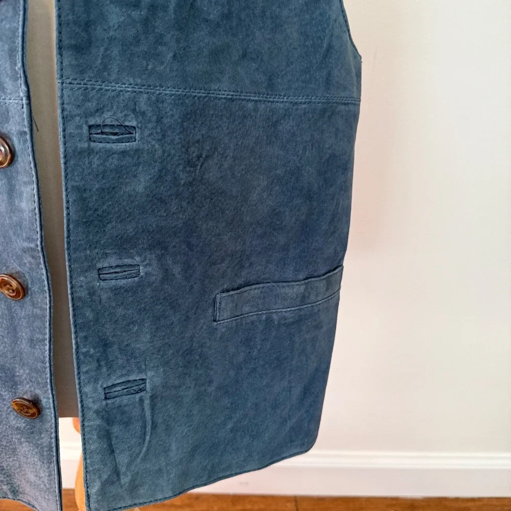 NWT Arizona Vintage Suede Leather Blue Vest Button Front Pockets Small Unisex‎